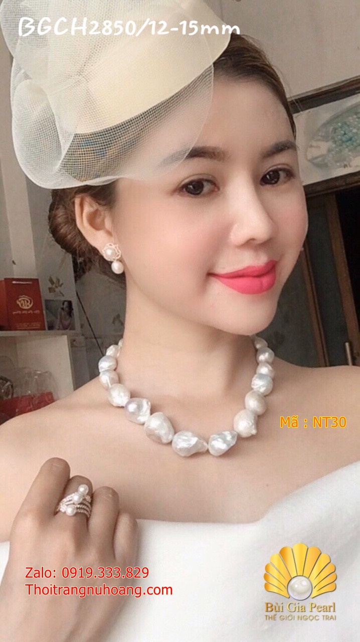 Chuỗi Cổ Ngọc Trai Thô Tự Nhiên To Quý Phái.NT30
